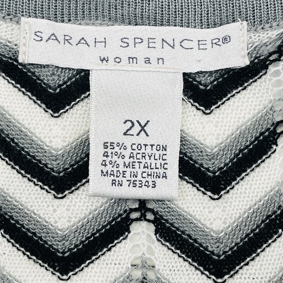 Sarah Spencer Cardigan Womens Plus Sz 2X Blue Gray Chevron 3/4 sleeve Open Front - Picture 5 of 9